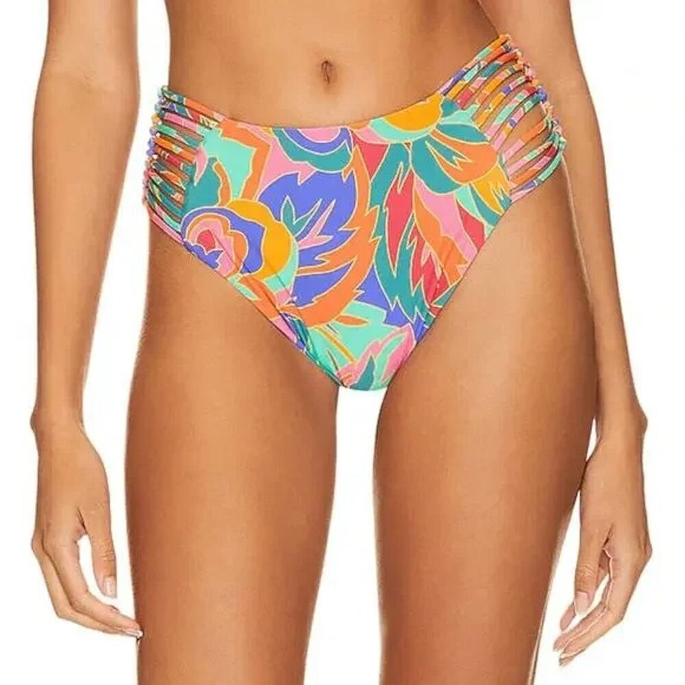 NWT Stone Fox Swim Simone Bikini Cheeky Bottom Stained Glass Print XS MultiColor